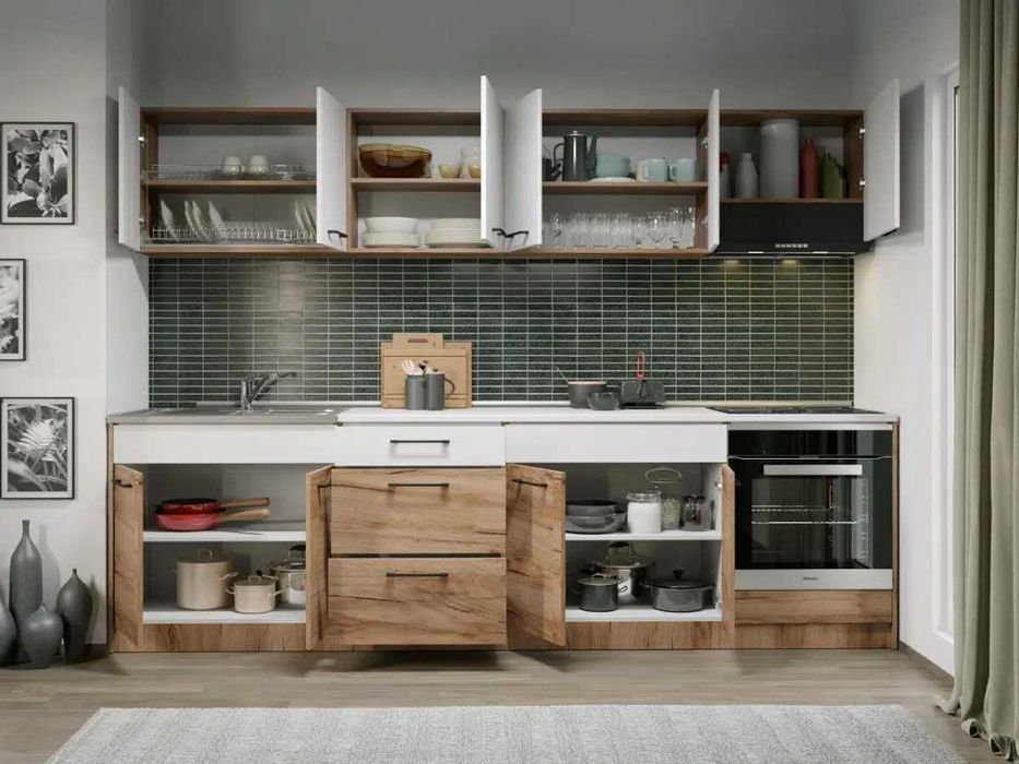 Set Mobila Bucatarie Gastro 280 Alb/Stejar – C42