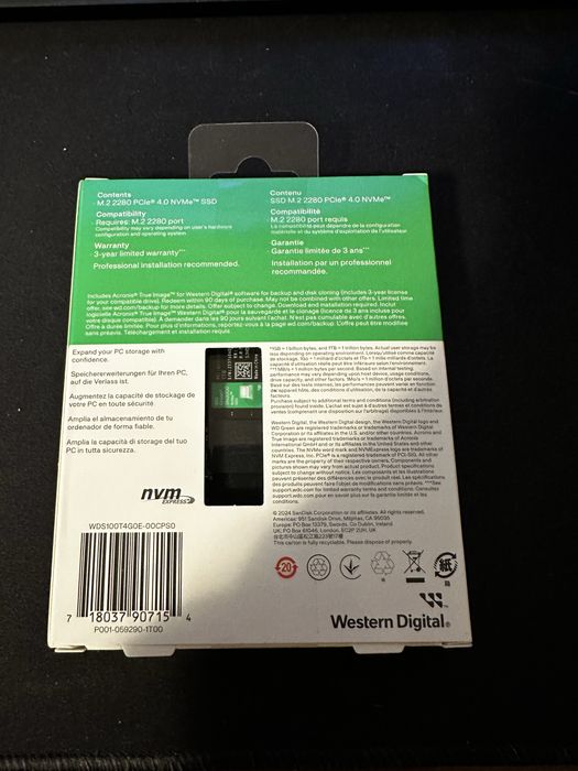 Ssd 1tb NVME WD Green SN3000 - 5000Mb/s sigilat