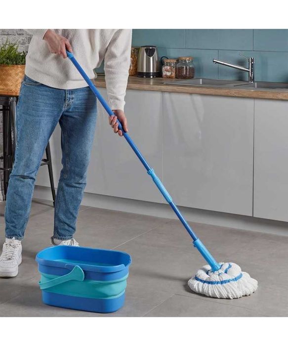 Set mop cu galeata pliabila, albastru, Spontex