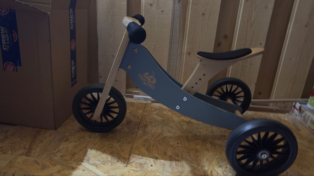 Tricicleta 2 in 1, Kinderfeets, Lemn, Albastru