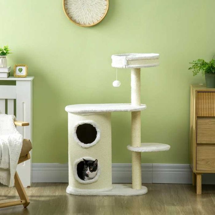 PawHut Дърво за котки с драскалка, 1 котешко легло и играчки за котки, 59 см x 35 см x 100 см