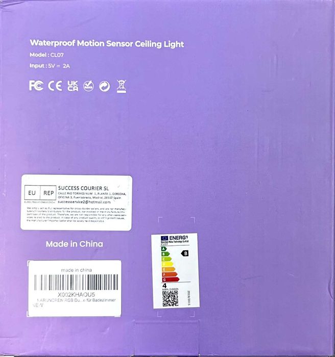 Lampa inteligenta FULEN Rechargeable Motion Sensor Shower Ceiling Light [#18117#]