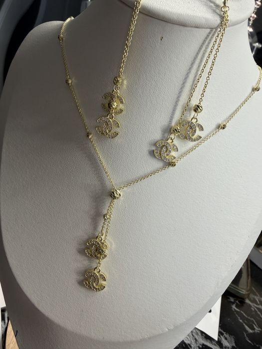 Set chanel lant + cercei placat aur 14 k otel inoxidabil