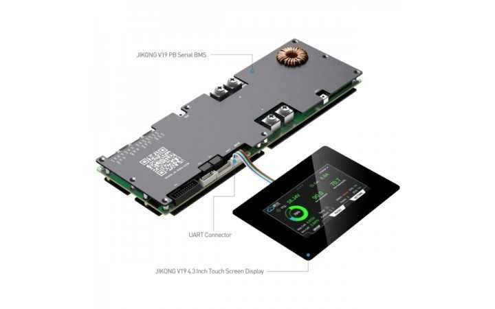 Display BMS JK 4.3" V19, compatibil 24/48V, LiFePO4, Li-Ion, LTO
