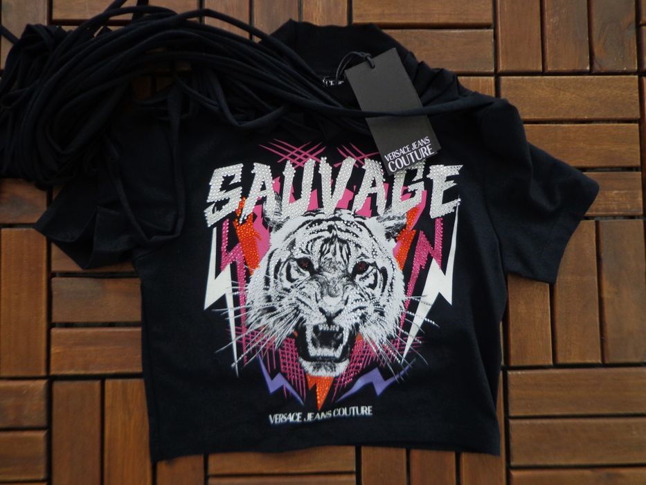 Дамска тениска Versace Jeans Black Fringed T-shirt