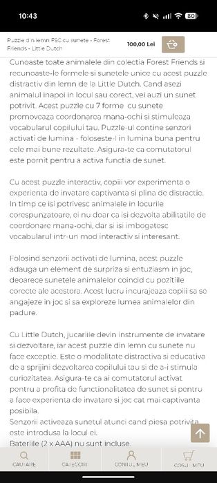Puzzle lemn cu sunete Little dutch