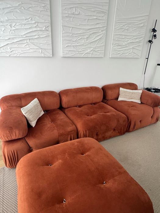 Canapea modulară din catifea portocalie