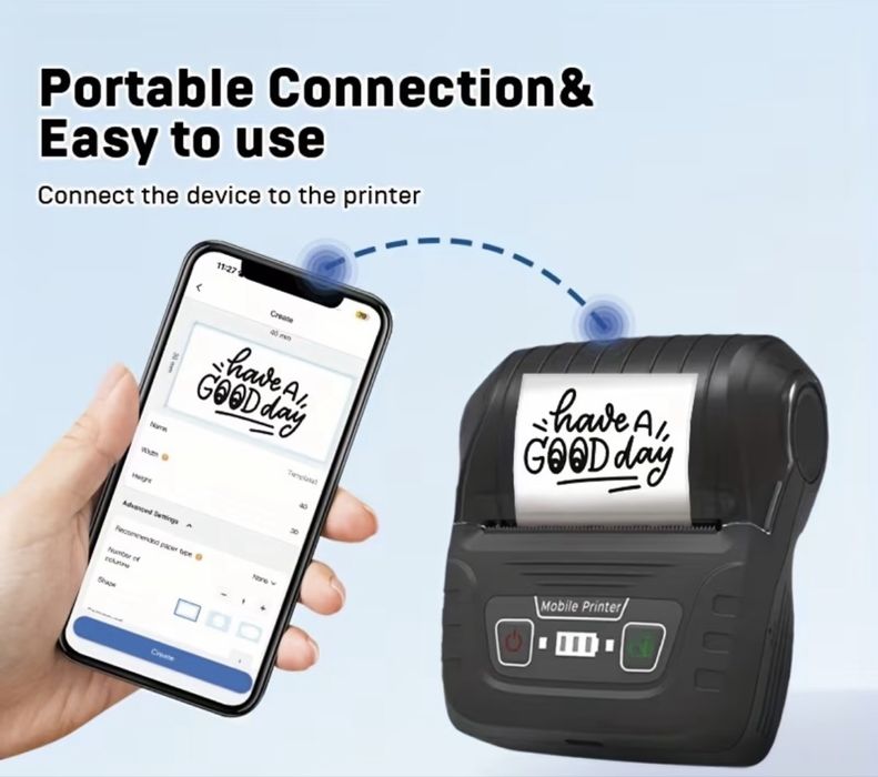 Преносим безжичен термопринтер за етикети баркод стикер батерия