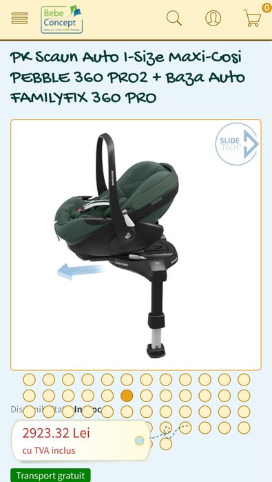 Scoica auto I-SIZE MAXI-COSI Pebble 360 cu baza Familyfix 360 PRO