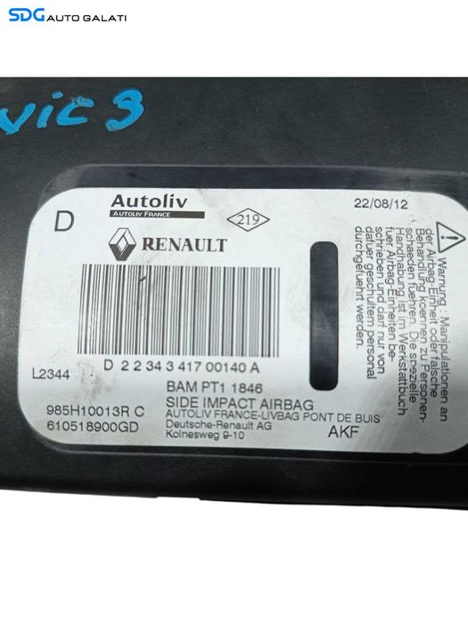 Airbag Scaun Dreapta Fata Pasager Renault Megane 3 2008 - 2015 Cod 985H10013R [L6872]