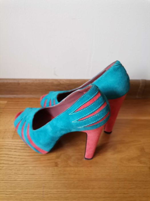 Pantofi cu toc inalt, Corai&Turcoaz, marimea 37