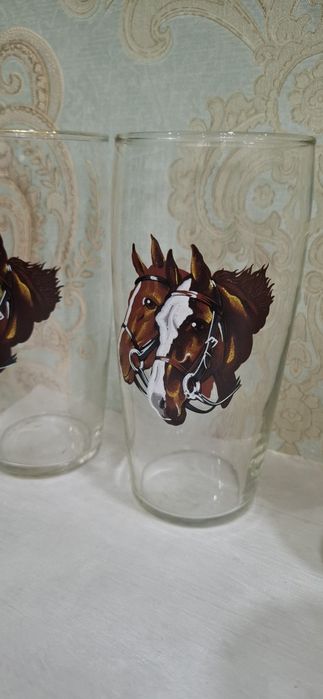 Стаканы Кони Лошади  2 шт Богемия Чехословакия 1960 годов