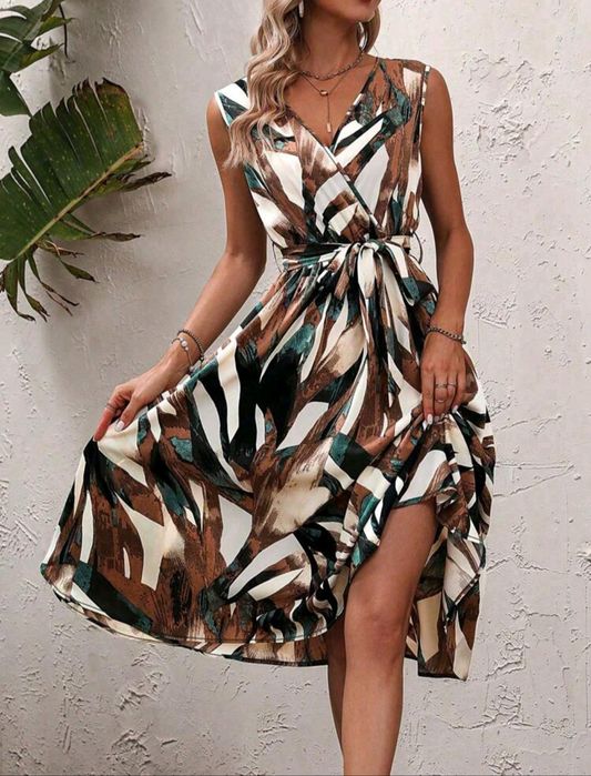 Rochie midi decolteu in V si centura, mas S