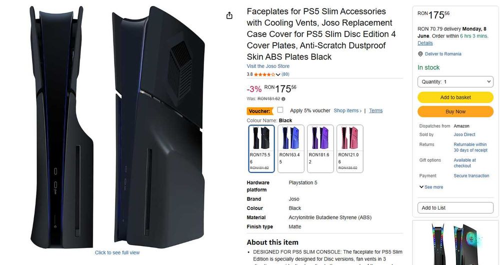 Placute Laterale pentru PS5 SLIM Negre