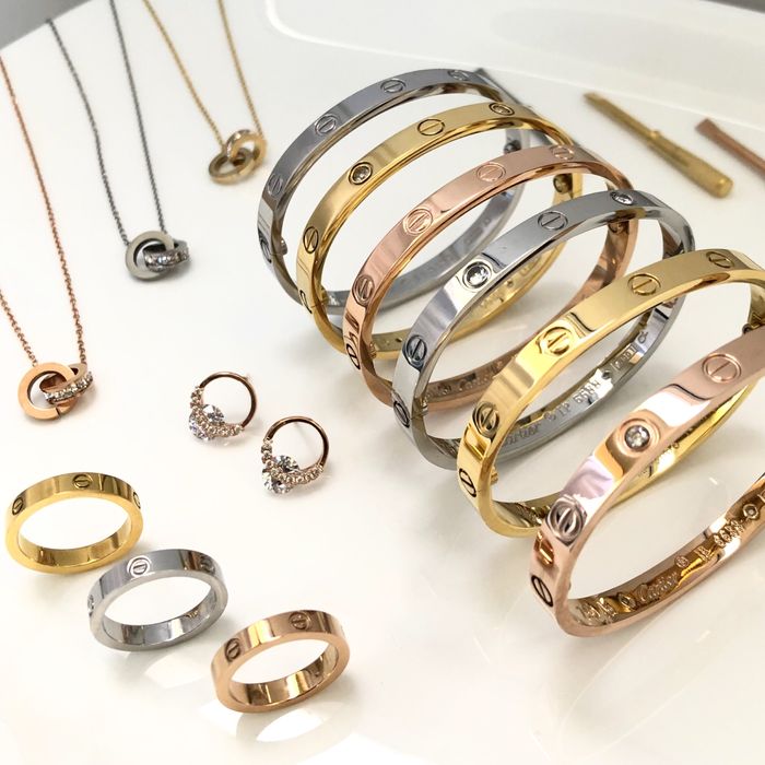 Cartier Love - гривна с отвертка, пръстен, колие и обеци от стомана