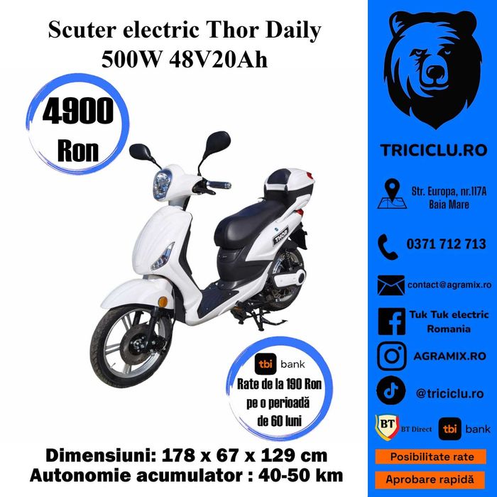 Scutere Thor Daily electrice rosu alb maro noi Agramix