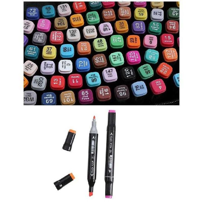 Set 80 carioci cu varf dublu, culori diverse, geanta depozitare