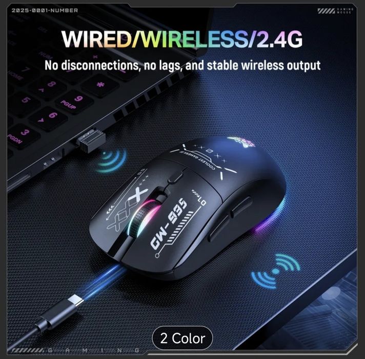 Геймърска мишка Onikuma Wireless 3 Mode RGB (Bluetooth / USB / Wired,