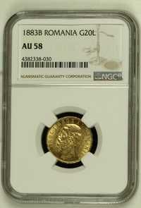 Moneda AUR 20 lei 1883 si 20 lei 1890 AU58, certificata, gradata NGC.
