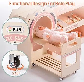 Деревянное игровой набор с медицинской тележкой