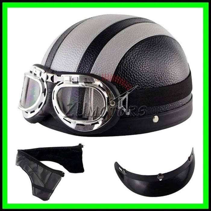 Casca moto Retro scuter Vespa Chopper Piele - Negru-GRI