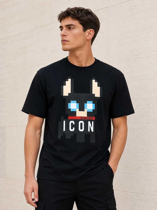 DSQUARED2 Oversized тениска ICON Pixel Dog — черна
