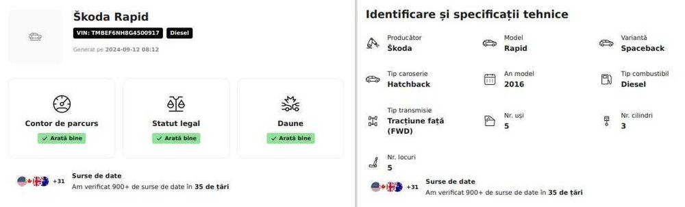 Skoda RAPID 2016 Euro 6 Diesel 90cp 158,200 km Germania carVertical