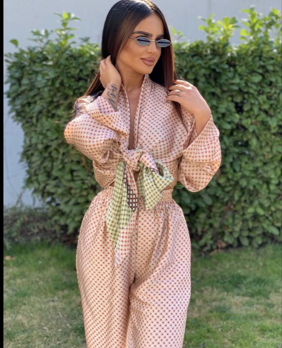 Fashion room сатениран сет комплект от две части  от панталон и кимоно