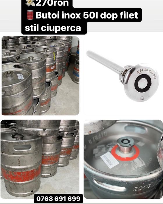 Butoaie inox 50/60l cu filet si robinet bere vin