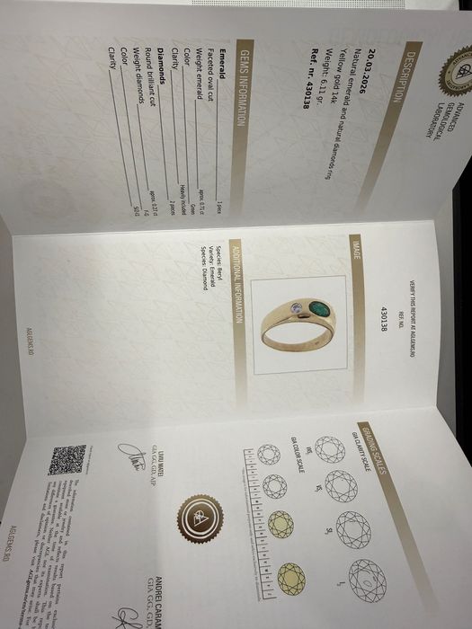 Inel aur 14K cu smarald natural 0.71 ct și diamante, 6.11g