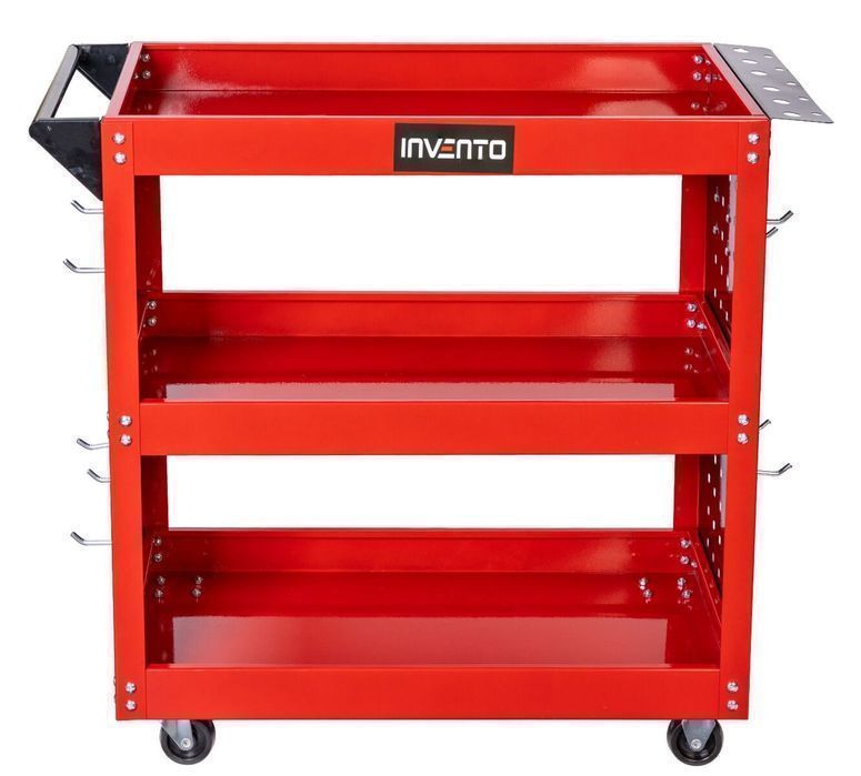 Carucior mobil 3 rafturi cu suport surubelnite si panou carlige invent