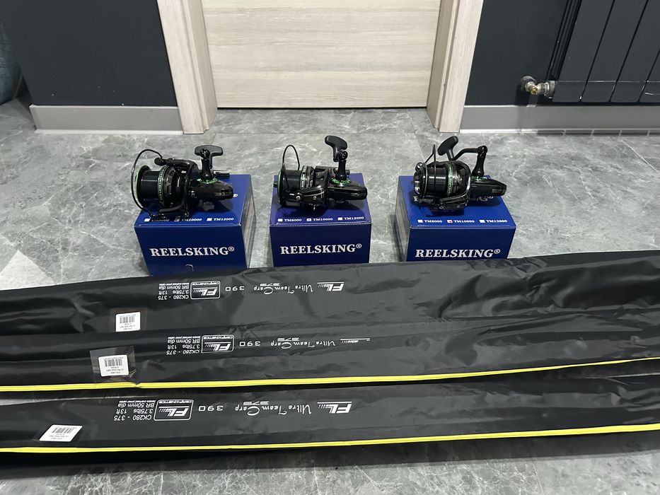 Set nou 3 lansete FL Ultra Team Carp 3.90m 3.75lbs + 3 mulinete REELSKING TM10000