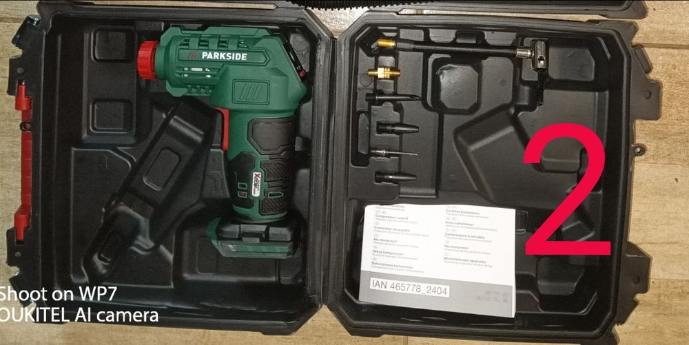 Parkside set compresor digital pompa umflat pe baterie de 20V 4A 8A 2A