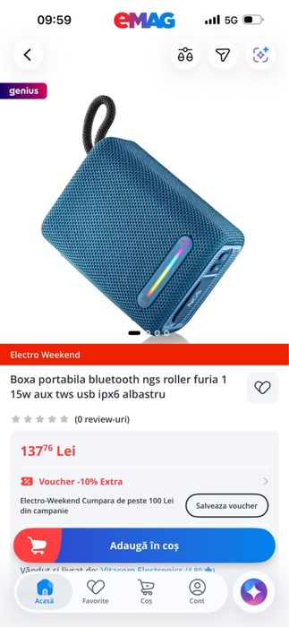 Boxa Portabila bluetooth NGS Roller Furia 1 ,15w, usb , ipx6 - albastru
