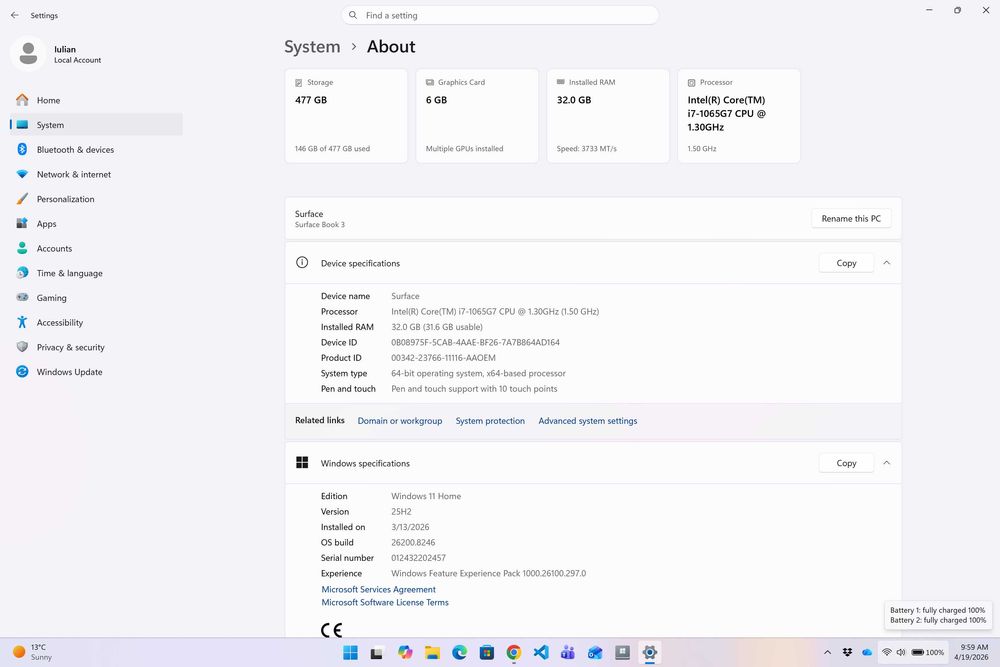Microsoft Surface Book 3 15" i7 32GB GTX 1660 Ti + Surface Dock + Arc Mouse + Pen - PACHET COMPLET