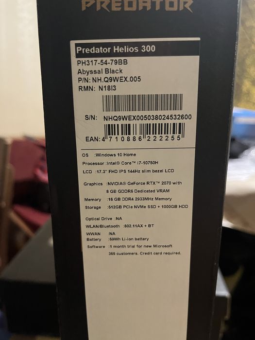 Acer Predator гейминг лаптоп, бартер