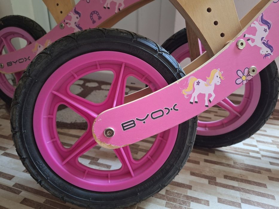 Дървено колело за баланс BYOX Woody розово 2бр