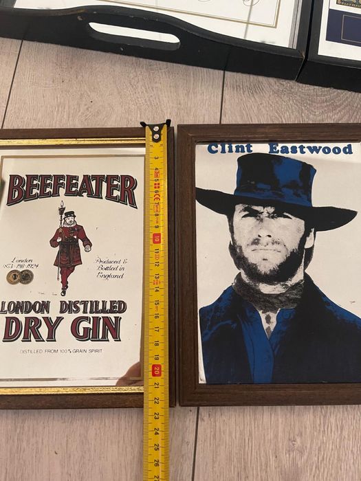 Mid century reclame tavi oglinda Cinzano, Campari, Dry Gin, Clint Eastwood