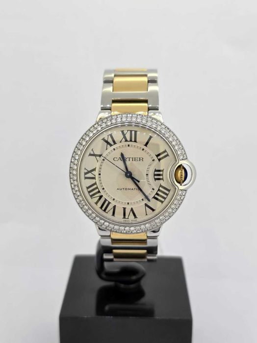 Cartier Ballon Bleu 36mm — Steel & Yellow Gold with Diamond Bezel