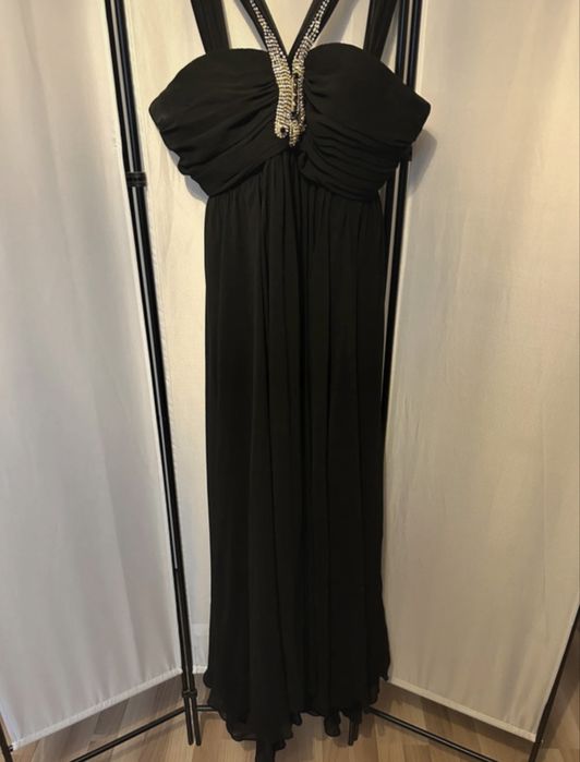 Rochie de seară lungă, neagră, cu cristale