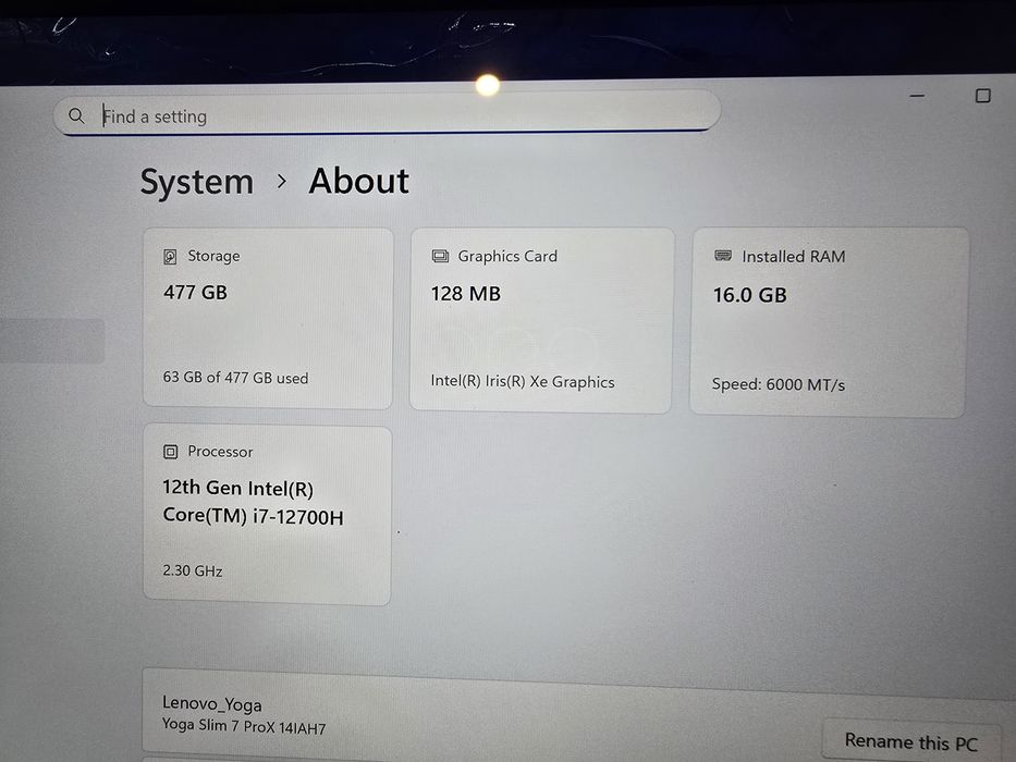 Lenovo Yoga Slim 7i Pro X / i7- 12700H / 16GB RAM / 512 SSD

12