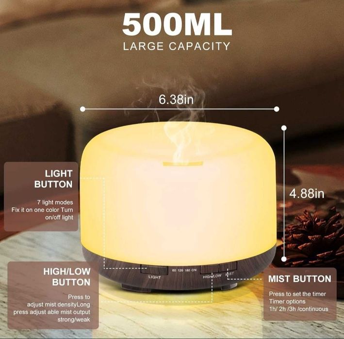 Арома лампа/ Ел. дифузер  с 2 бр. етерични масла, 500мл