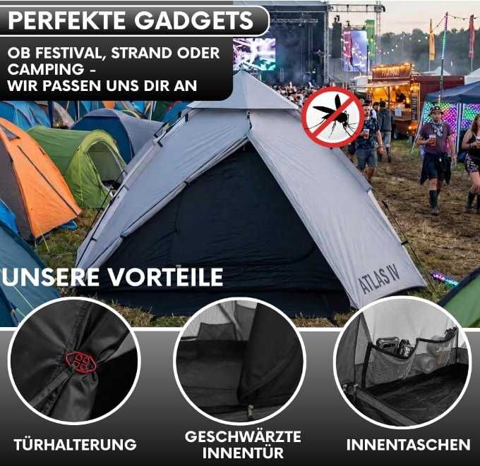 GOALPINE Atlas IV Pop-Up Палатка за 2-4 Човека - 100% Водоустойчива