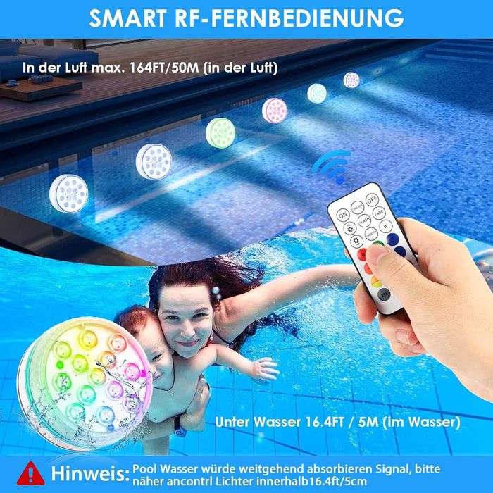 Комплект от 4 LED лампи за басейн RGB, IP68, с дистанционно