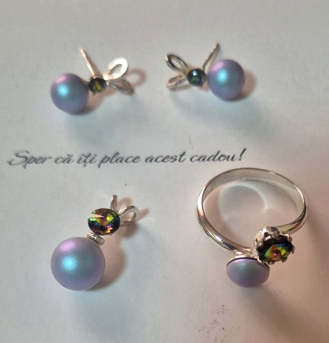 Set argint cu cristale și perle Swarovski