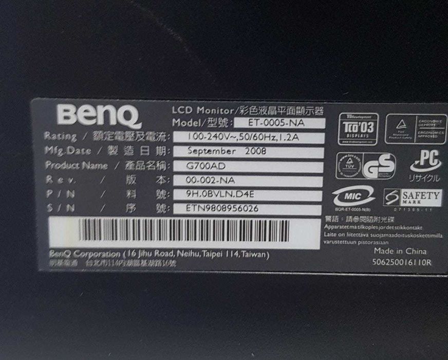 Монитор BenQ ET-0005-NA (G702AD) Диагональ - 17"