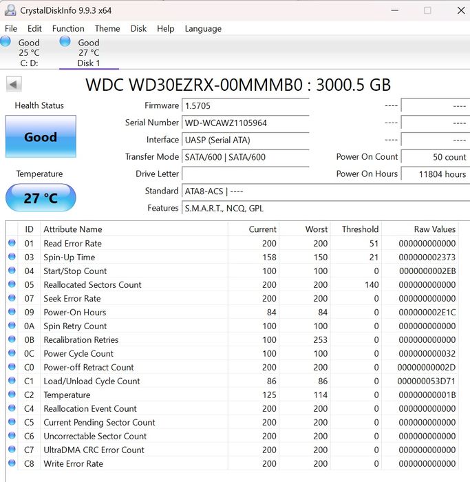 Твърд диск WD Green 3TB 3.5" SATA III – Healthy 100% Good