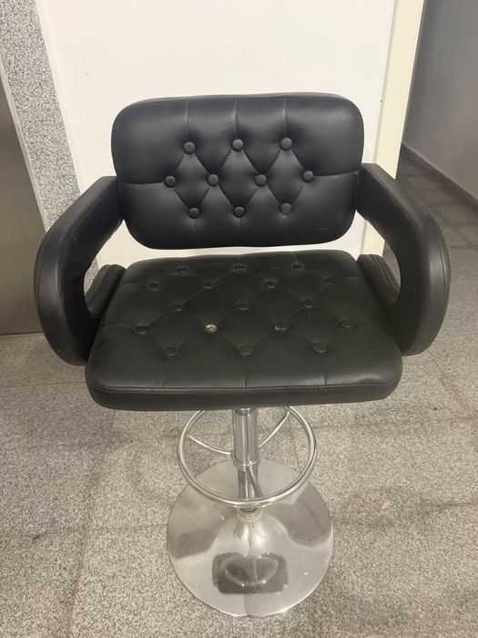 Scaun Bar / Cosmetica / Salon, Piele Ecologică Neagră, Cu Brațe