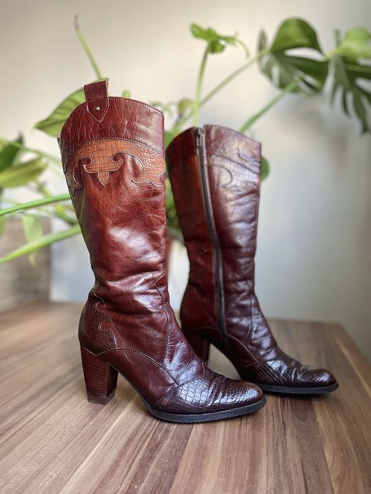 Cizme Piele Naturala Cowboy / Ciocate Vintage Western - Marimea 36