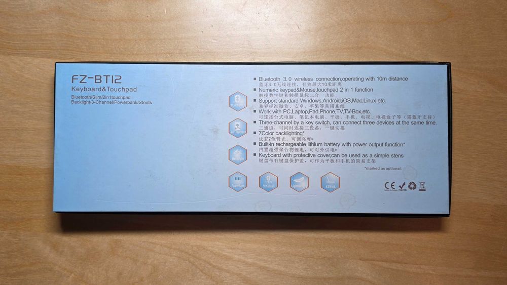 Tastatura Bluetooth FZ BT12 cu touchpad iluminare backlight wireless Smart TV Android iPad tableta Windows iPhone TV Box USB
